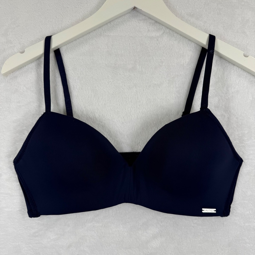 Nautica Intimates Navy Blue Wireless T-Shirt Bra 36B Adjustable Straps 3897-28